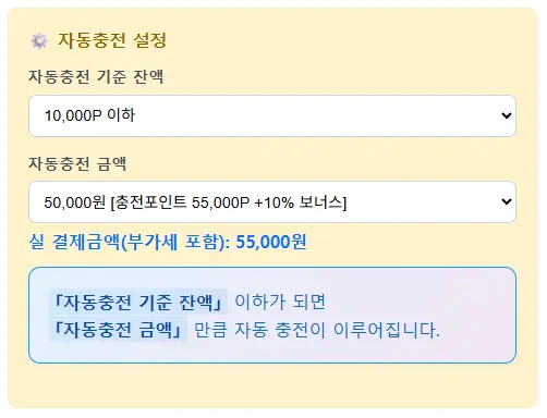 자동 충전 설정